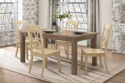 5pc Dining Set Natural Finish Table and 4x Side Chairs Buttermilk Finish Wooden Kitchen Dining Room Furniture