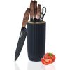 Kitchen Knife Set, 6-Piece Black Cooking Knife Set with Star Grain Blade, Sharp Stainless Steel Chef Knife Set Contains Round Knife Storage, Knives, S