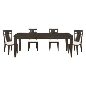 Dark Brown Finish 5pc Dining Set Expandable Table and 4x Side Chairs Beige Fabric Upholstered Seat Classic Look Dining Wooden Furniture