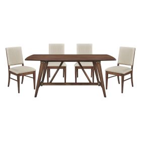 Modern Design 5pc Dining Set Table and 4x Side Chairs Fabric Upholstered Seat Back Brown Finish Wooden Dining Kitchen Furniture