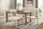 5pc Dining Set Natural Finish Table and 4x Side Chairs White Finish Wooden Kitchen Dining Room Furniture