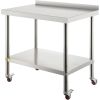 VEVOR Stainless Steel Prep Table, 36 x 24 x 35 Inch, 440lbs Load Capacity Heavy Duty Metal Worktable with Backsplash Adjustable Undershelf & 4 Casters