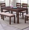 Contemporary Antique Cherry 6pc Dining Set Table And 4x Side Chairs 1x Bench Melamine Table Top Fabric Cushion Seats Chairs Solid wood Dining Room Fur