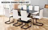 Table and chair set, modern dining table, patterned table top and black MDF table legs, soft and comfortable dining chair, perfect for dinner, meeting