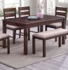 Contemporary Antique Cherry 6pc Dining Set Table And 4x Side Chairs 1x Bench Melamine Table Top Fabric Cushion Seats Chairs Solid wood Dining Room Fur