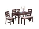 Contemporary Antique Cherry 6pc Dining Set Table And 4x Side Chairs 1x Bench Melamine Table Top Fabric Cushion Seats Chairs Solid wood Dining Room Fur