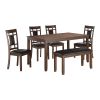 Classic Cherry Finish 6pc Dinng Set Table Bench 4x Chairs Faux Leather Upholstery Kitchen Dining Furniture