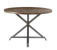 Rustic Industrial Style 5pc Dining Set Round Table and 4x Side Chairs Faux Leather Seat Metal Frame Burnished Brown Finish and Gray Metal Finish Kitch