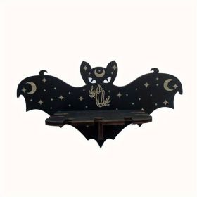 1pc Rustic Wooden Bat Crystal Floating Shelf - Wall Hanging Decorative Shelf Rack for Home, Living Room, Bedroom - Perfect for Halloween, Thanksgiving (Color: Bat)